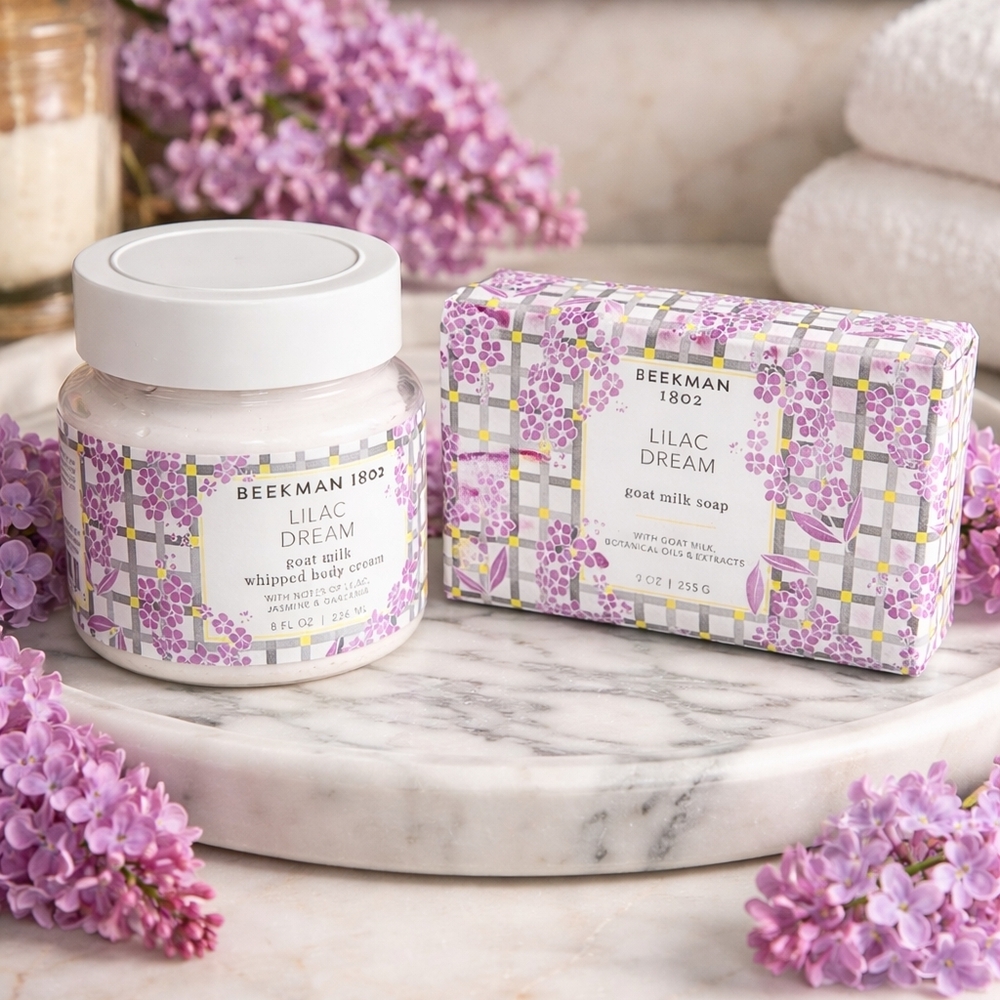 $55 - Beekman 1802 Lilac Dream Goat Milk Soap & Body Cream Set